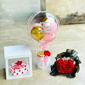 Cake Box Chocolate Balloon Bouquet with Flowers Bouquet