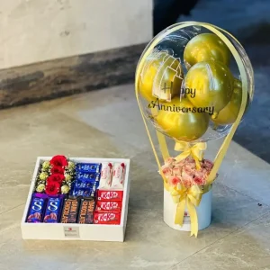 Premium Chocolate Box with Golden Balloon Bouquet